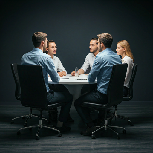 Professional team meeting in a minimalist dark office